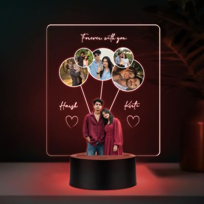 Personalized Couple LED Photo Lamp, Forever with You Custom Acrylic Night Light with Multiple Photos with Color Changing Base